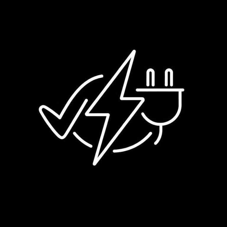 E-Check-Icon: Haken, Blitz und Stecker – elektrische Sicherheitsprüfung