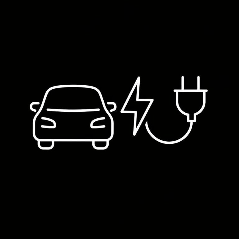 E-Mobilität-Icon: Auto mit Blitz und Ladestecker – Wallbox/Elektroauto laden